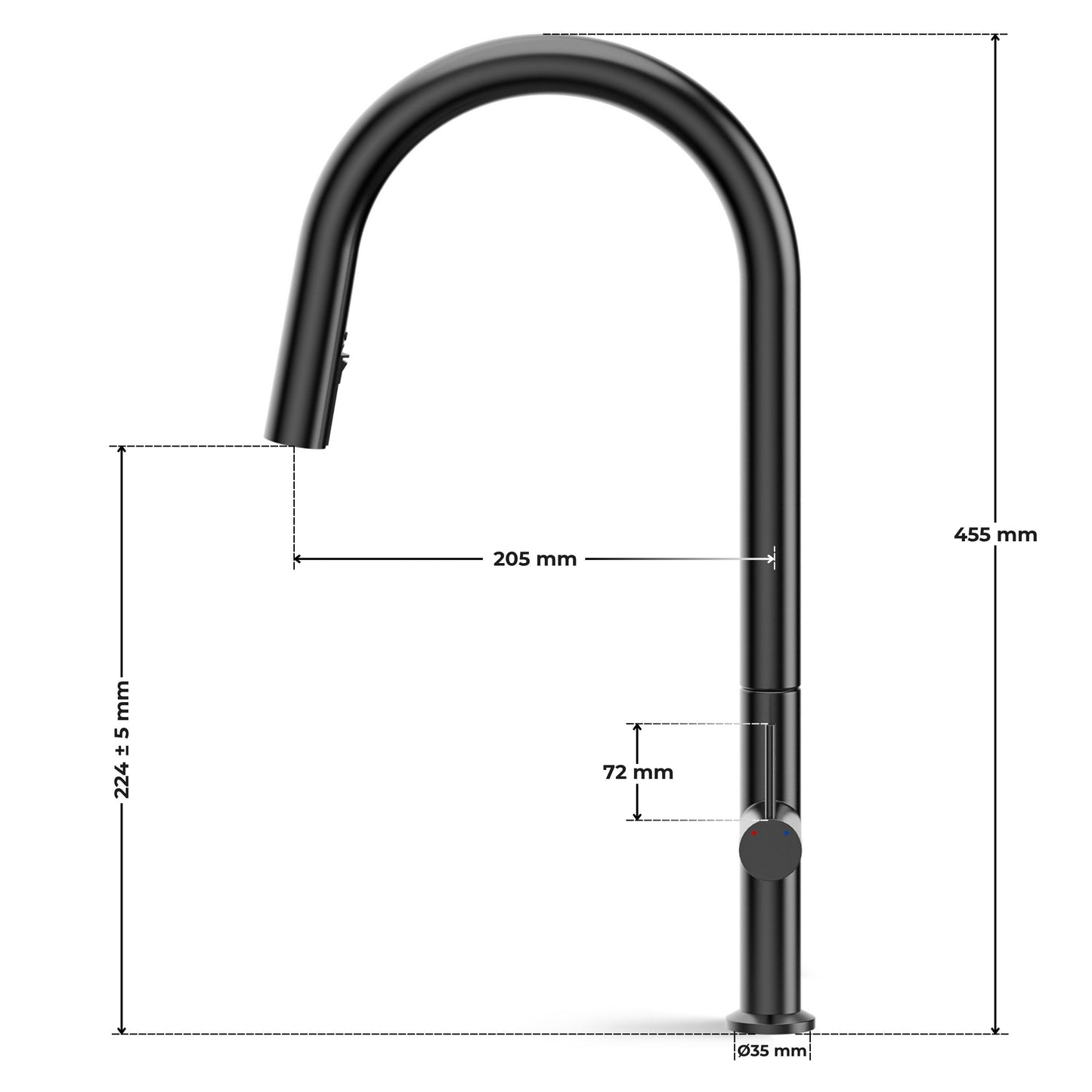ANW HOME High-Arc Matte Graphite Kitchen Faucet with Pull-Out Spout and 360° Rotation – 455 mm