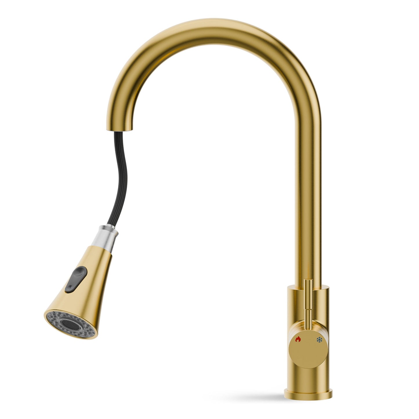 ANW HOME High-Arc Brushed Gold Kitchen Faucet with Pull-Out Spout and 360° Rotation – 410 mm