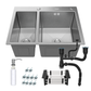 ANW HOME Evier Cuisine 2 Bacs à Encastrer, Évier Inox 304, 61x51 cm, Argent, Finition Nano, Épaisseur 3,0+1 mm, avec Siphon, Distributeur de Savon et Panier