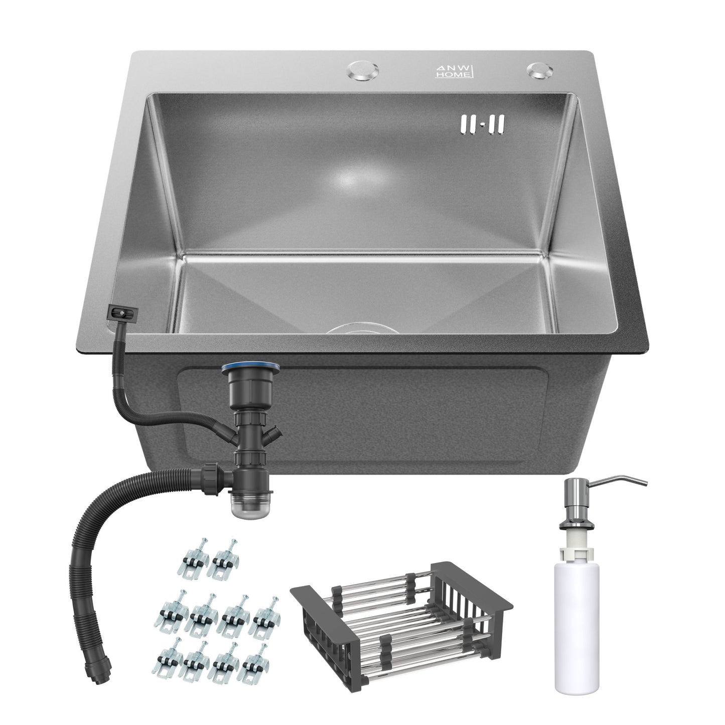 ANW HOME 50x45x22 cm Silver Nano Stainless Steel Kitchen Sink – Single Bowl, Top Mount, Scratch-Resistant