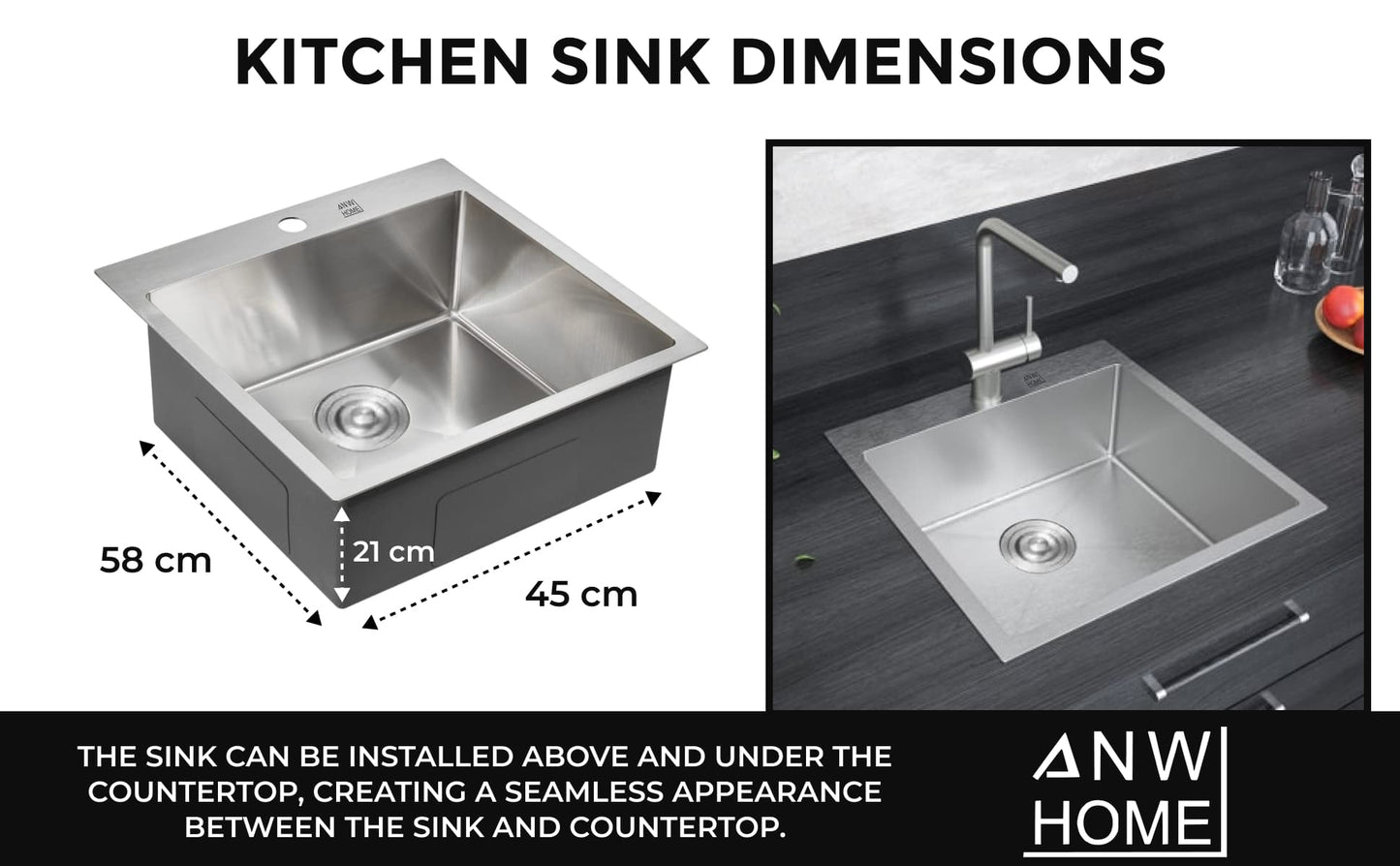 Stainless Steel Sink Satin 58x45 Inox