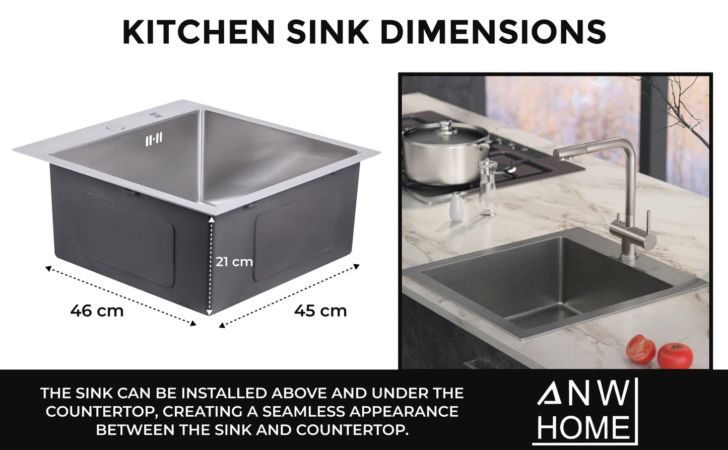 Stainless Steel Sink 46x45 Satin Inox