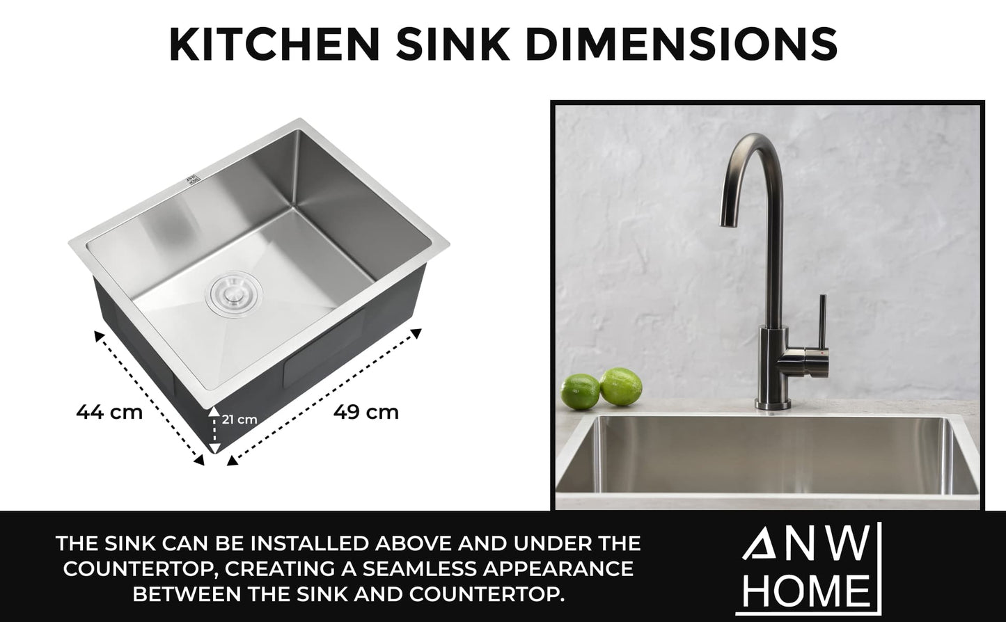 Stainless Steel Sink 49x44 Satin Inox