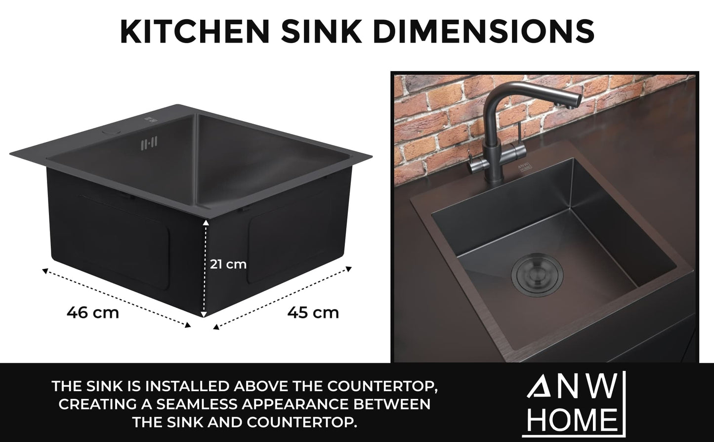 Stainless Steel Sink 46x45 PVD Graphite