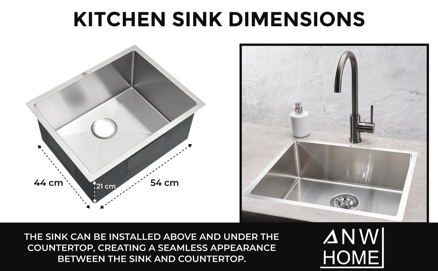 Stainless Steel Sink 54x44 Satin Inox