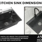 stainless steel kitchen sink color black size 55x43 with dimensions