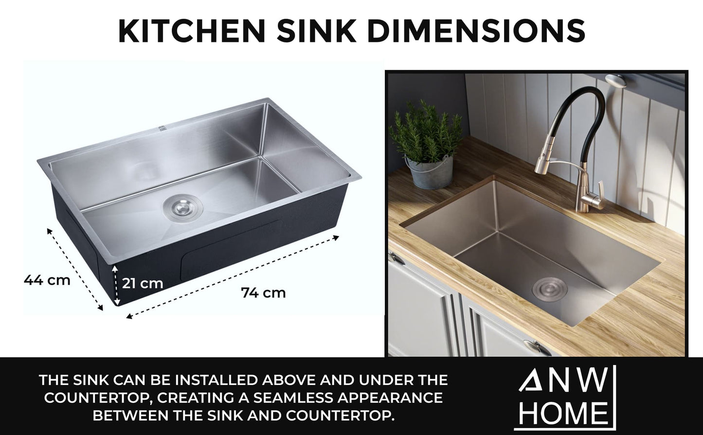 Stainless Steel Sink 74x44 Satin Inox