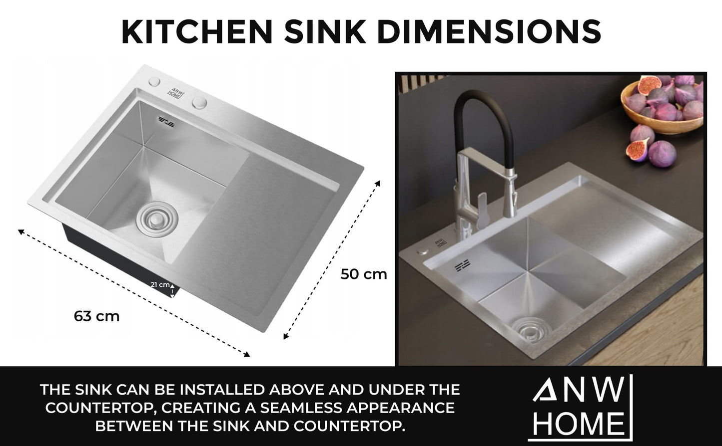 Stainless Steel Sink with Drainboard 6350L