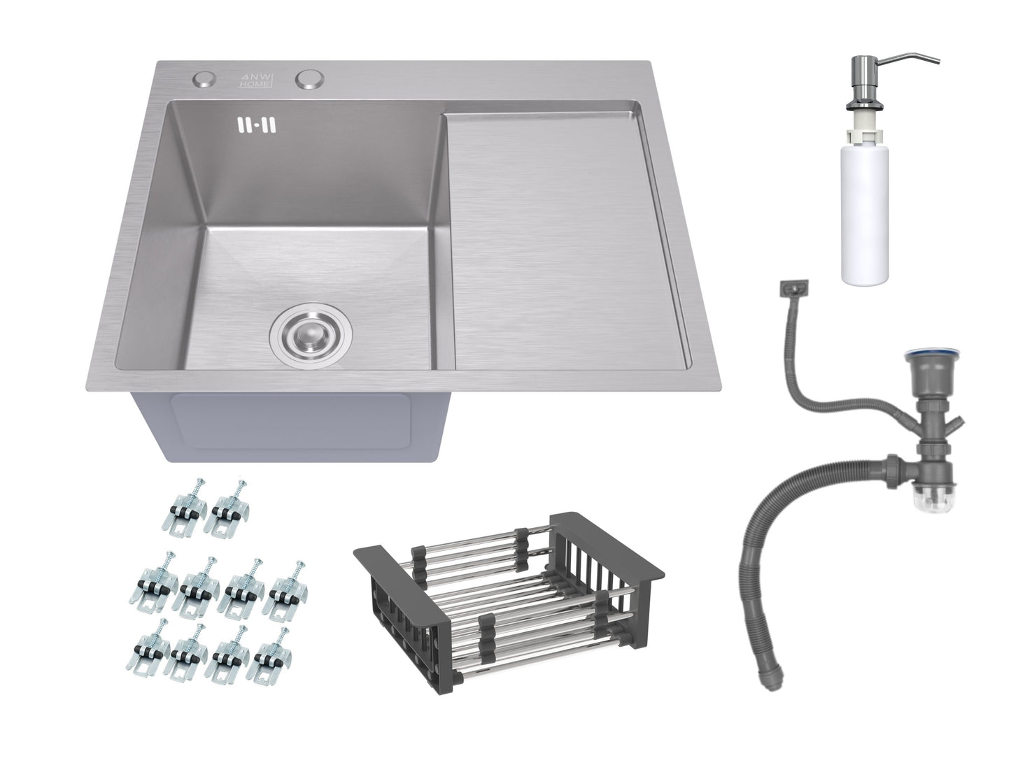 ANW HOME Edelstahlspüle mit Abtropffläche 63×50×22 cm Links (L) 304 Edelstahl