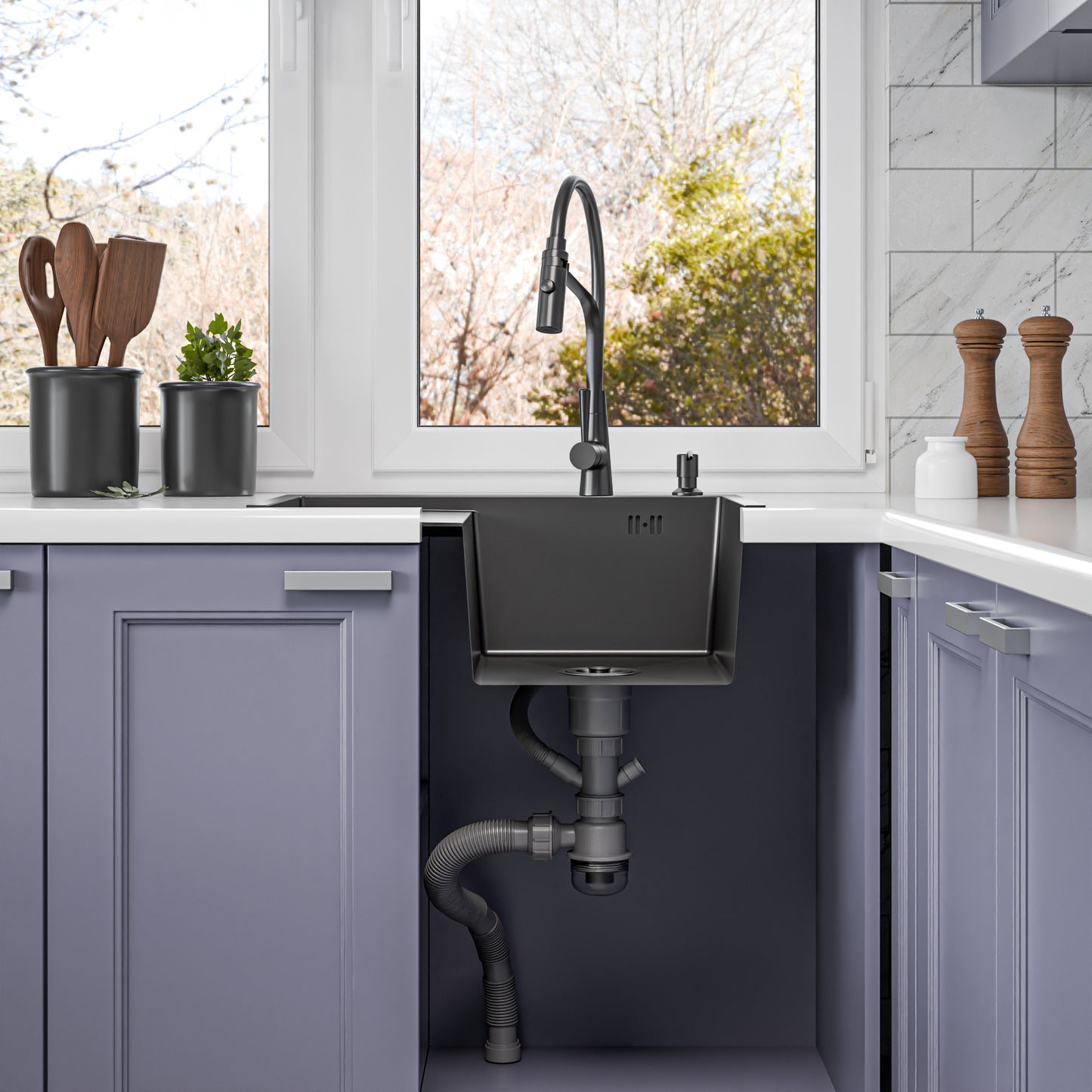 Lavello in Acciaio Inox 7850L PVD Grafite con Gocciolatoio