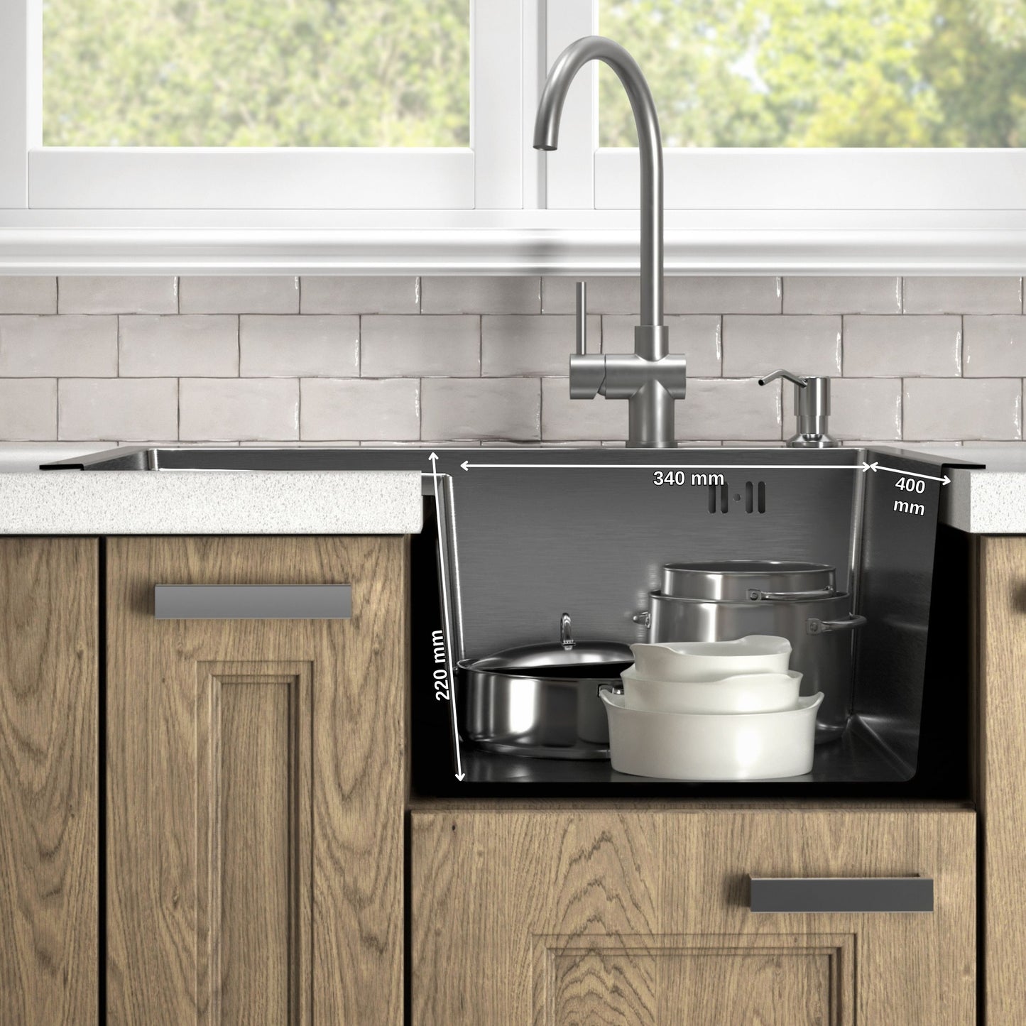 Zlew kuchenny ANW HOME Nano Silver ze stali nierdzewnej z ociekaczem 63 x 50 cm – montaż od góry, głębokość 220 mm