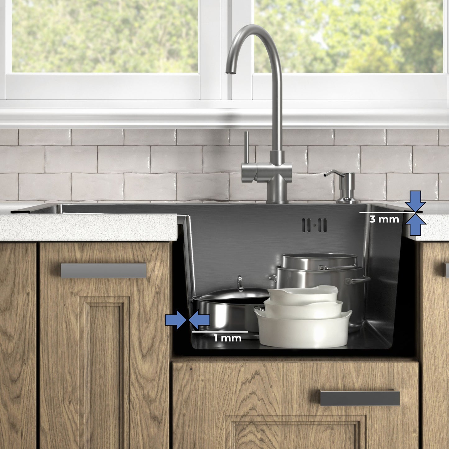 Zlew kuchenny ANW HOME Nano Silver ze stali nierdzewnej z ociekaczem 63 x 50 cm – montaż od góry, głębokość 220 mm