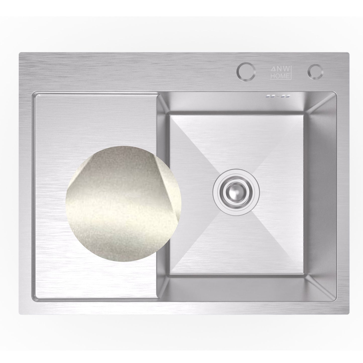 Zlew kuchenny ANW HOME Nano Silver ze stali nierdzewnej z ociekaczem 63 x 50 cm – montaż od góry, głębokość 220 mm