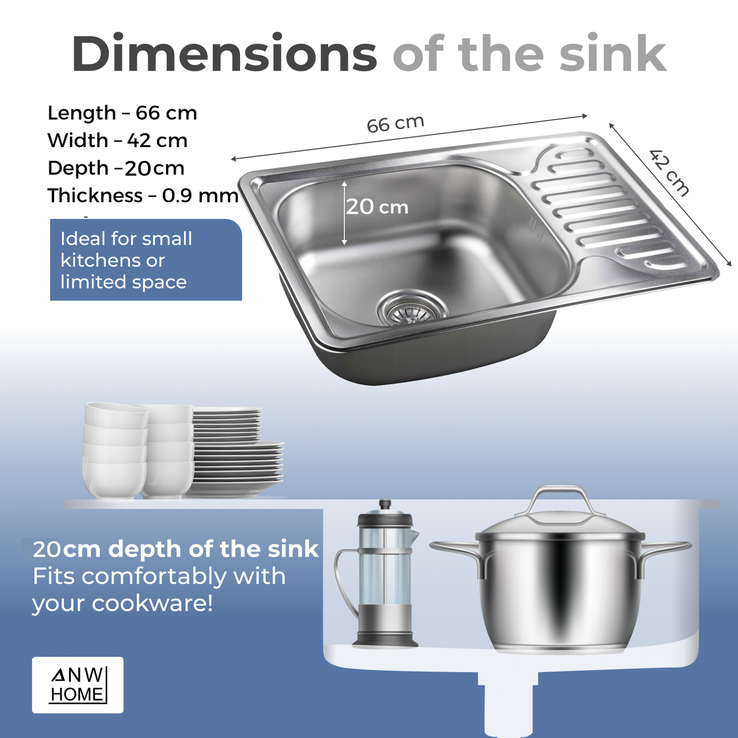 Virtuves izlietne ar izlietni Satin 66x42 + sifons