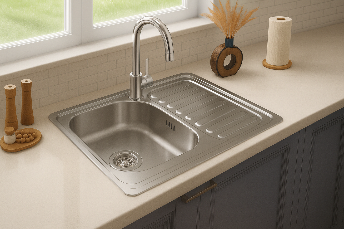 Virtuves izlietne ar izlietni Satin 66x42 + sifons