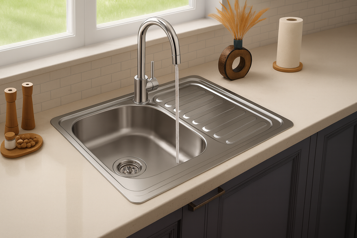 Virtuves izlietne ar izlietni Satin 66x42 + sifons