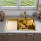 ANW HOME Evier Cuisine 1 Bac avec Égouttoir, Evier Inox à Encastrer 304, 78x50 cm, Or PVD, Finition Nano, Épaisseur 3,0+1 mm