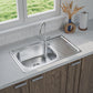 ANW HOME Kitchen Sink, Single Bowl with Drainer, Stainless Steel Sink 76x45 cm, Silver, Satin Finish, Thickness 0.6 mm, with Siphon