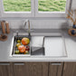 ANW HOME Fregadero Cocina 1 Seno, sobre Encimera con Escurridor, Fregadero Cocina Acero Inoxidable 304, 78x50 cm, Plata, Acabado Nano, Grosor 3,0/1 mm, con Sifón y Dispensador