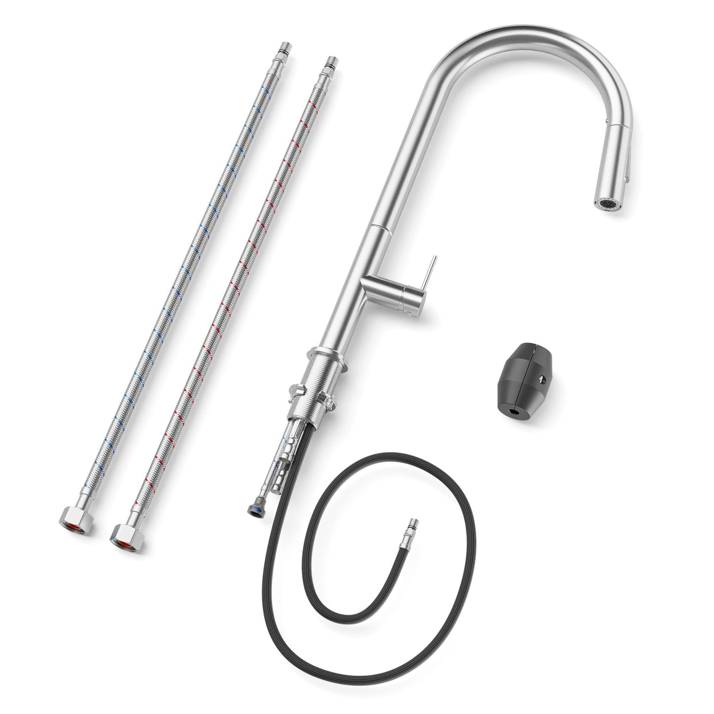ANW HOME High-Arc Brushed Inox Kitchen Faucet with Pull-Out Spout and 360° Rotation – 455 mm