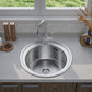 ANW HOME Spülbecken Küche, Küchenspüle Edelstahl 1 Becken, Einbauspüle Rund Ø51 cm, Edelstahl 201, Silber, Anti-Kratz Oberfläche, Stärke 1 mm, mit Siphon
