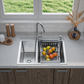 ANW HOME Evier Cuisine 2 Bacs à Encastrer, Évier Inox 304, 61x51 cm, Argent, Finition Nano, Épaisseur 3,0+1 mm, avec Siphon, Distributeur de Savon et Panier