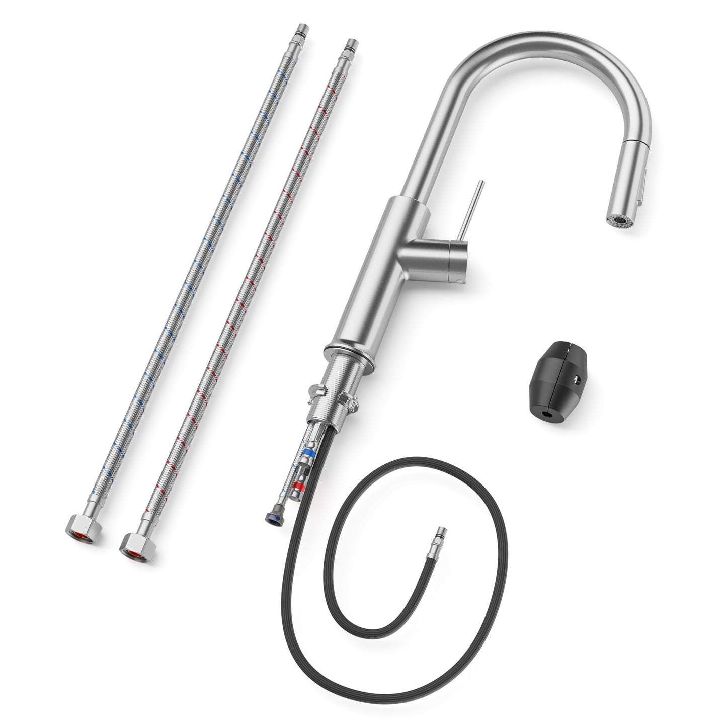 ANW HOME High-Arc Brushed Inox Kitchen Faucet with Pull-Out Spout and 360° Rotation – 420 mm