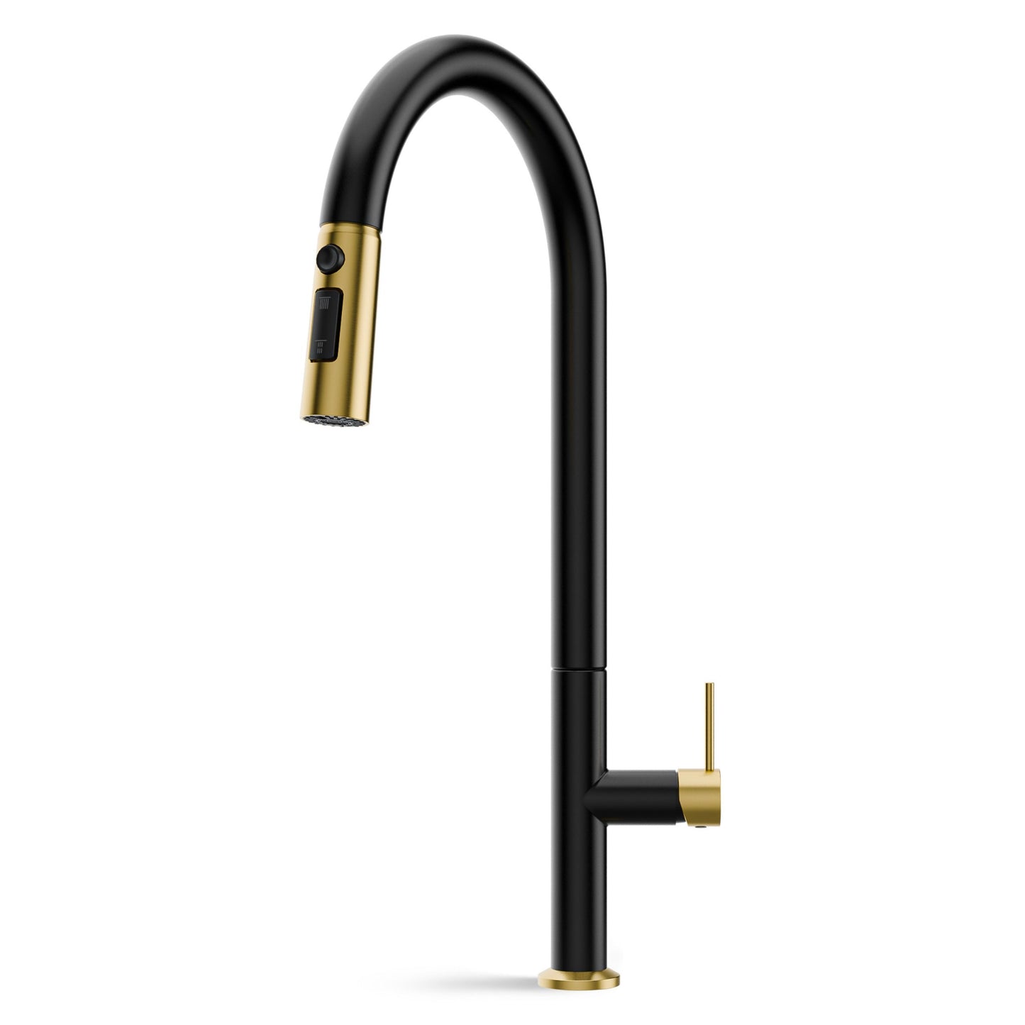 ANW HOME High-Arc Black & Gold Kitchen Faucet with Pull-Out Spout and 360° Rotation – 455 mm