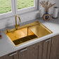 ANW HOME Spülbecken Küchenspüle Einbauspüle 1 Becken mit Abtropffläche Edelstahl 304 78x50 cm Gold PVD Nano-Beschichtung Stärke 3,0+1 mm mit Siphon, Seifenspender und Korb