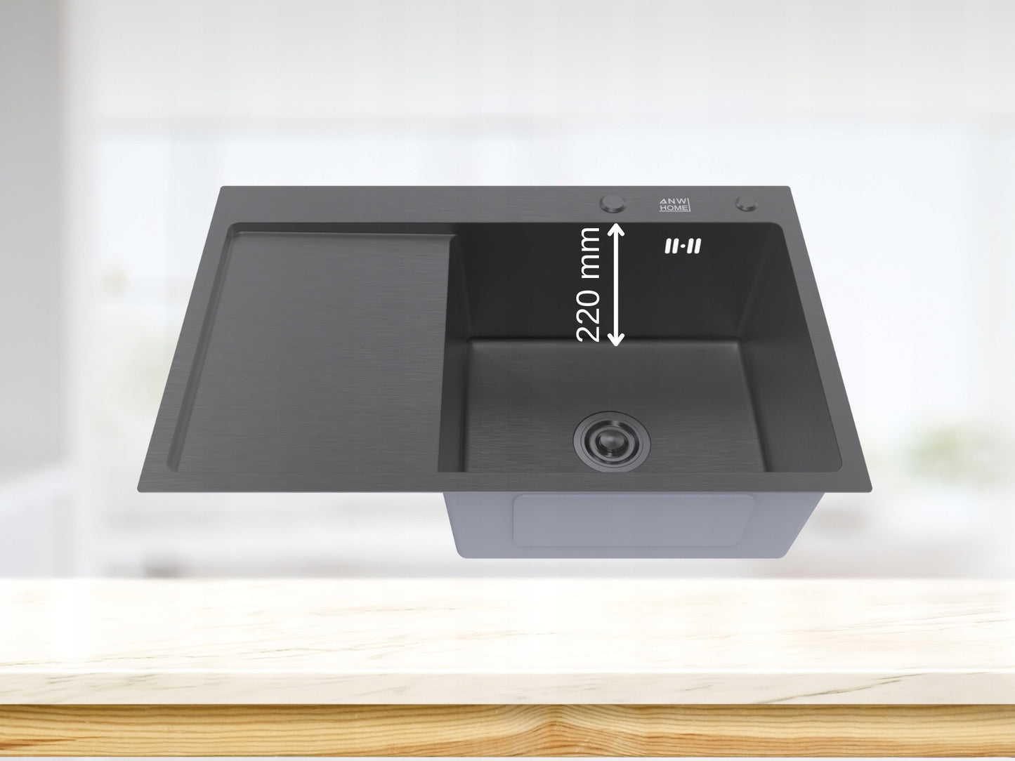 ANW HOME Graphit-Küchenspüle – 78 x 50 x 22 cm, Edelstahl, Top-Mount, Komplettset