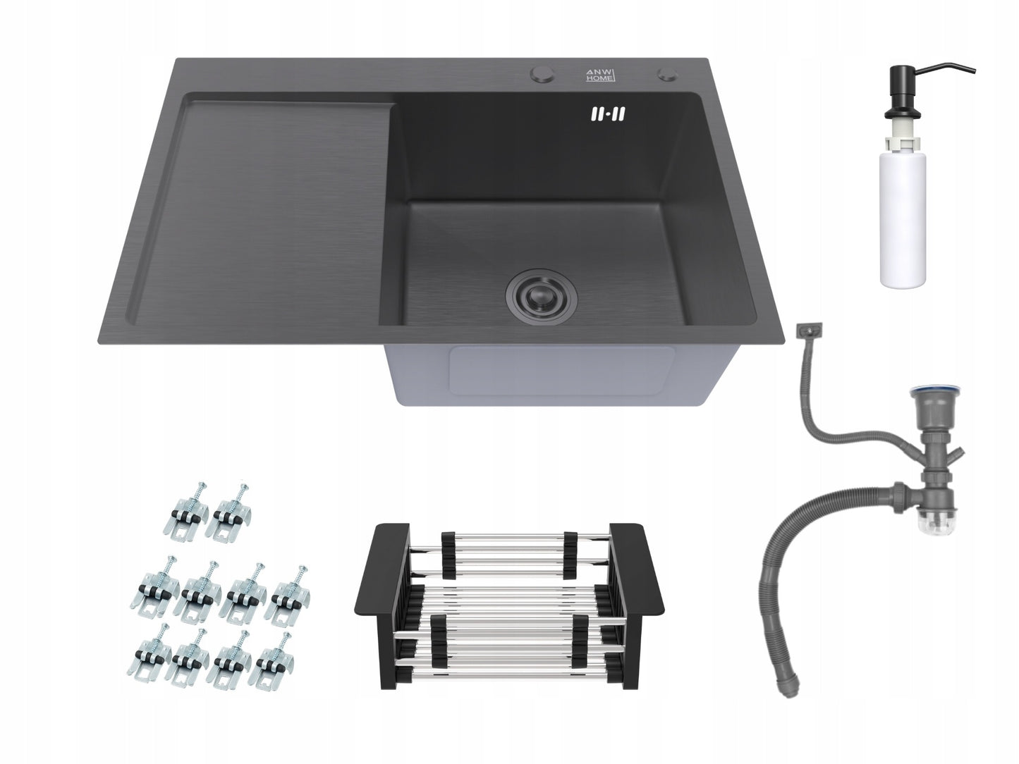 ANW HOME Graphit-Küchenspüle – 78 x 50 x 22 cm, Edelstahl, Top-Mount, Komplettset