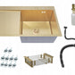 ANW HOME 78 x 50 cm Aufsatzspüle mit Einzelbecken und Abtropffläche – Gold-Finish, 220 mm tief, inkl. Zubehör