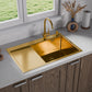 ANW HOME Evier Cuisine 1 Bac avec Égouttoir, Evier Inox à Encastrer 304, 78x50 cm, Or PVD, Finition Nano, Épaisseur 3,0+1 mm