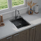 ANW HOME Fregadero Cocina 1 Seno Sobre Encimera, Fregadero Cocina Acero Inoxidable 304 40x50 cm, Grafito PVD, Acabado Nano, Grosor 3,0/1 mm, con Sifón, Dosificador y Cesta