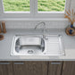 ANW HOME Kitchen Sink, Single Bowl with Drainer, Stainless Steel Sink 76x45 cm, Silver, Satin Finish, Thickness 0.6 mm, with Siphon