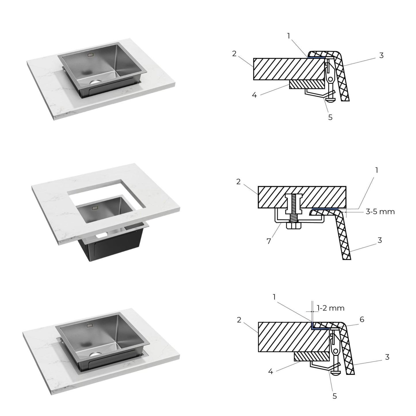 ANW HOME köögivalamu, ühe kausiga altpaigaldatav roostevabast terasest 304 valamu 74x44 cm, kuldne PVD, nano-kattega, paksus 3+1 mm, sifooniga
