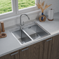 ANW HOME Evier Cuisine 2 Bacs à Encastrer, Évier Inox 304, 61x51 cm, Argent, Finition Nano, Épaisseur 3,0+1 mm, avec Siphon, Distributeur de Savon et Panier