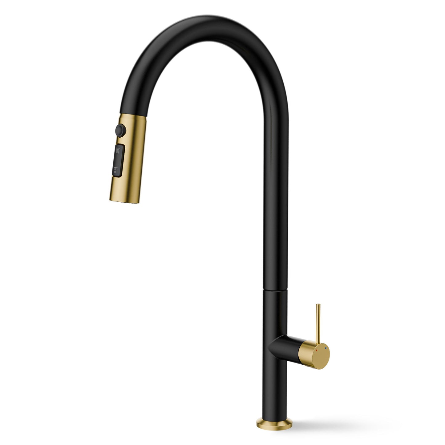ANW HOME High-Arc Black & Gold Kitchen Faucet with Pull-Out Spout and 360° Rotation – 455 mm