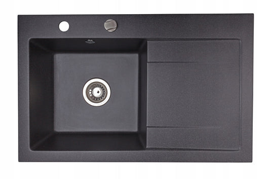Egymedencés gránit konyhai mosogató csepegtetővel 80×50 cm – felülről beépíthető, antibakteriális, komplett szett
