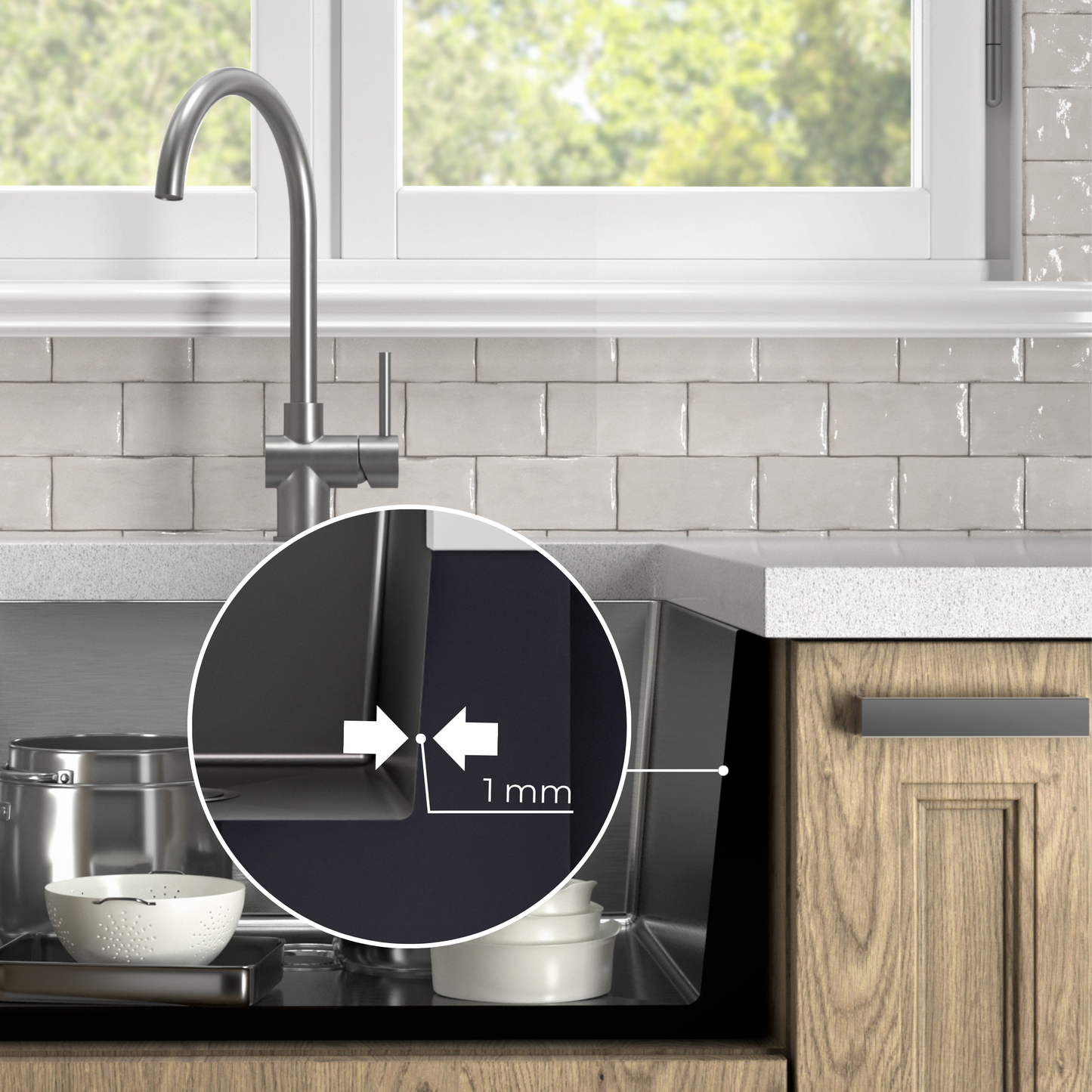ANW HOME Fregadero Cocina 1 Seno, Fregadero Bajo Encimera Acero Inox 54x44, Profundidad 22 cm, Grosor 3.0+1 mm, Nano Revestimiento, con Sifón