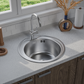 ANW HOME Spülbecken Küche, Küchenspüle Edelstahl 1 Becken, Einbauspüle Rund  49 cm, Silber, Anti-Kratz-Oberfläche, Stärke 1 mm, 18 cm Tiefe, mit Siphon