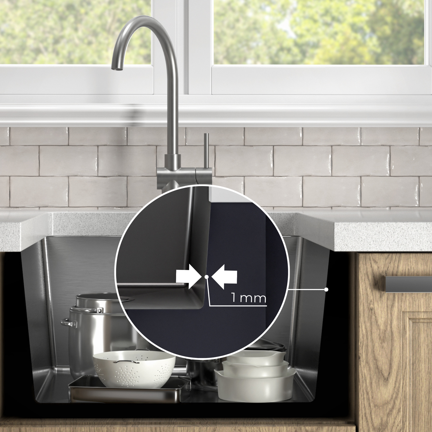 ANW HOME Küchenspüle Edelstahl, Spülbecken Küche 49x44 cm, Unterbauspüle 1 Becken, Spüle , Tiefe 22 cm, Stärke 3.0+1 mm, Nano-Beschichtung, mit Siphon