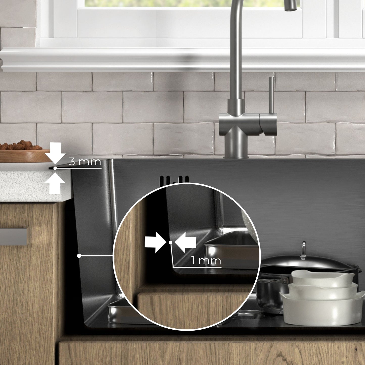 ANW HOME Lavello Cucina 1 Vasca, Lavandino Cucina Sottotop con Gocciolatoio, Acciaio Inox 304, 78x44 cm, Finitura con Nano-Rivestimento, Spessore 3.0+1 mm, Profondità 22 cm, con Sifone