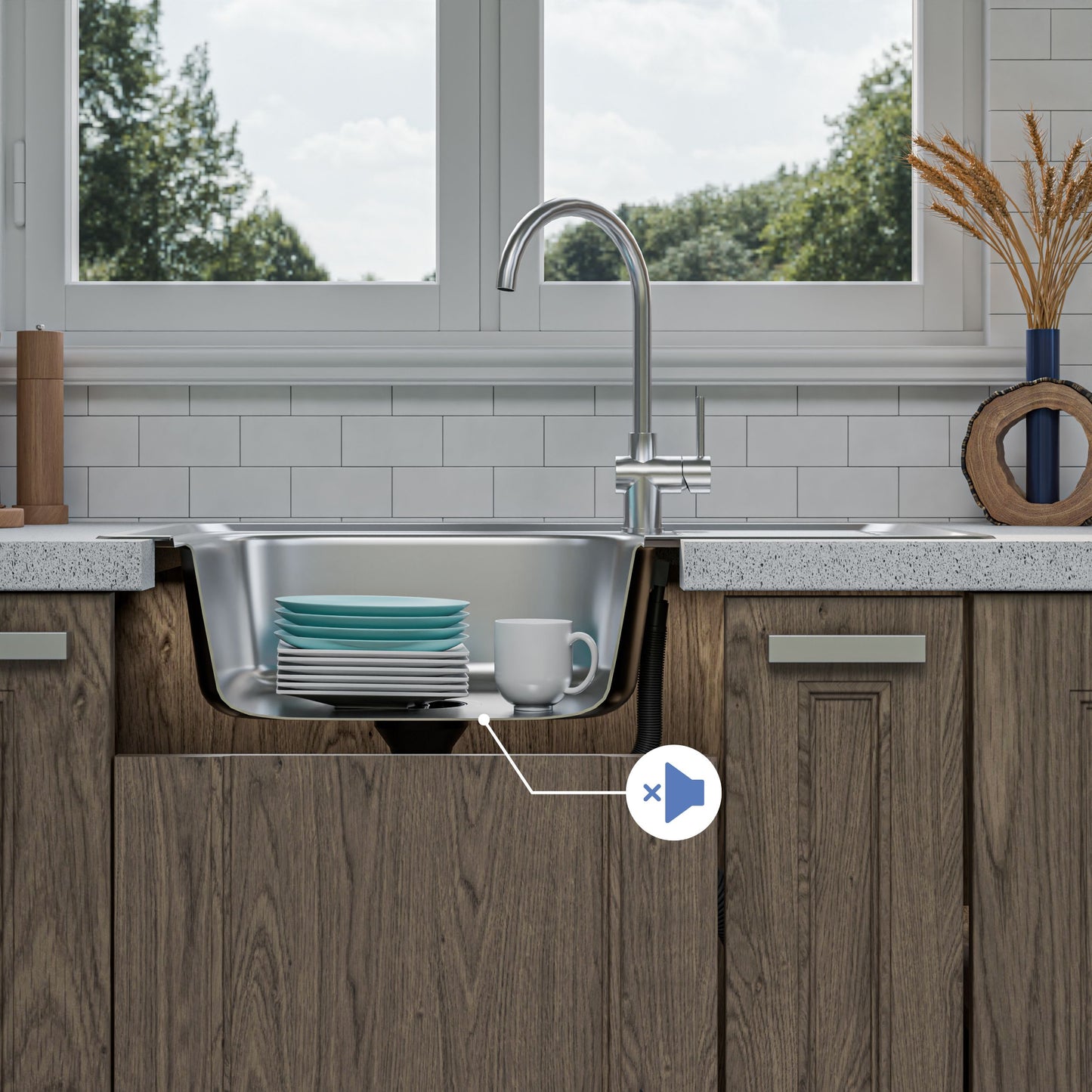 ANW HOME Kitchen Sink, Single Bowl with Drainer, Stainless Steel Sink 76x45 cm, Silver, Satin Finish, Thickness 0.6 mm, with Siphon