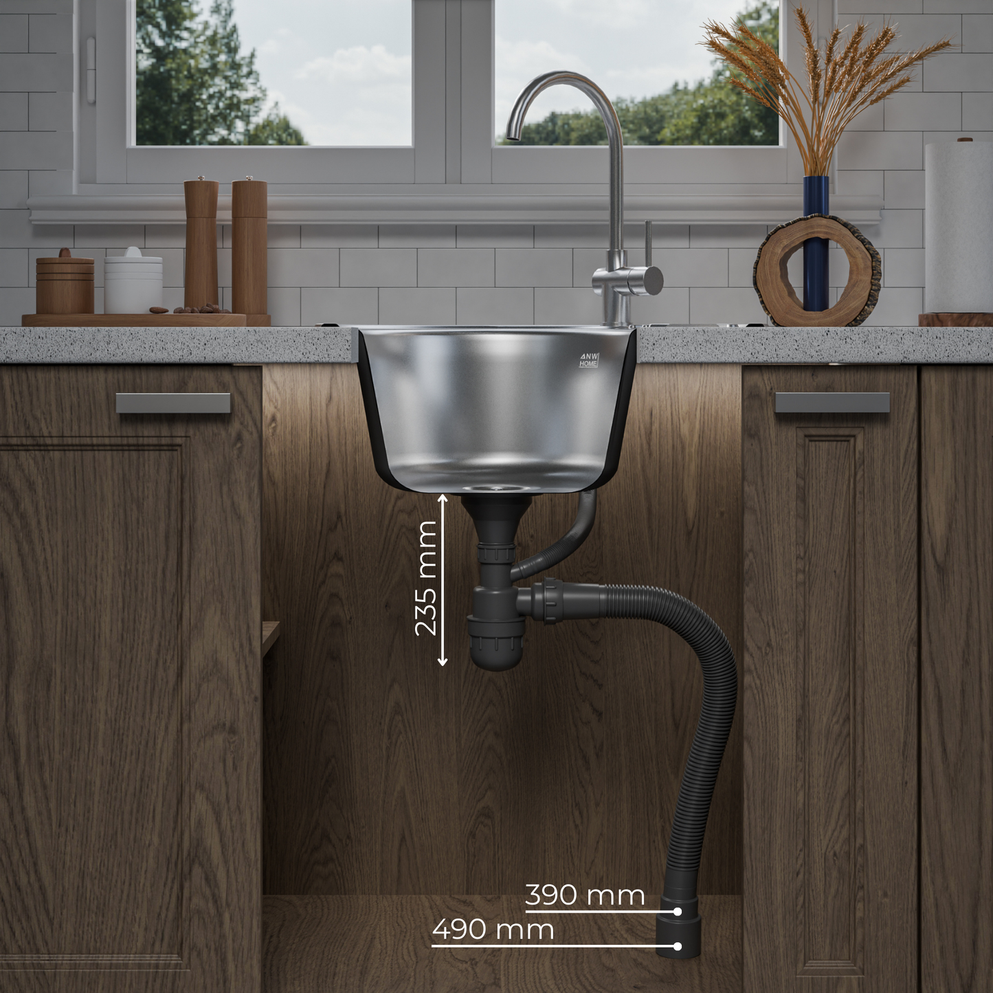 ANW HOME Fregadero Cocina 1 Seno Fregadero sobre Encimera con Escurridor Acero Inoxidable 201 57x45 cm Plata Acabado Satinado Grosor 0,6 mm con Sifón