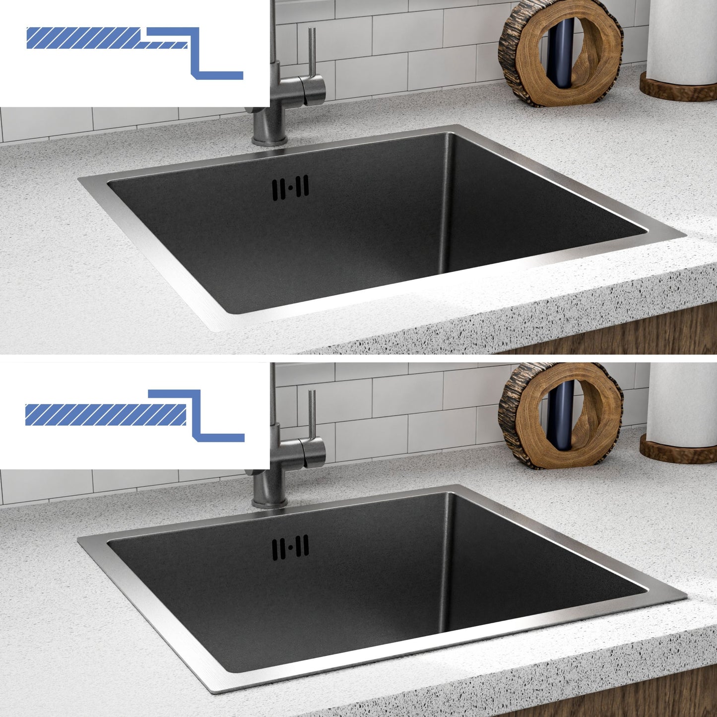 ANW HOME Edelstahlspüle mit Abtropffläche 63×50×22 cm Links (L) 304 Edelstahl