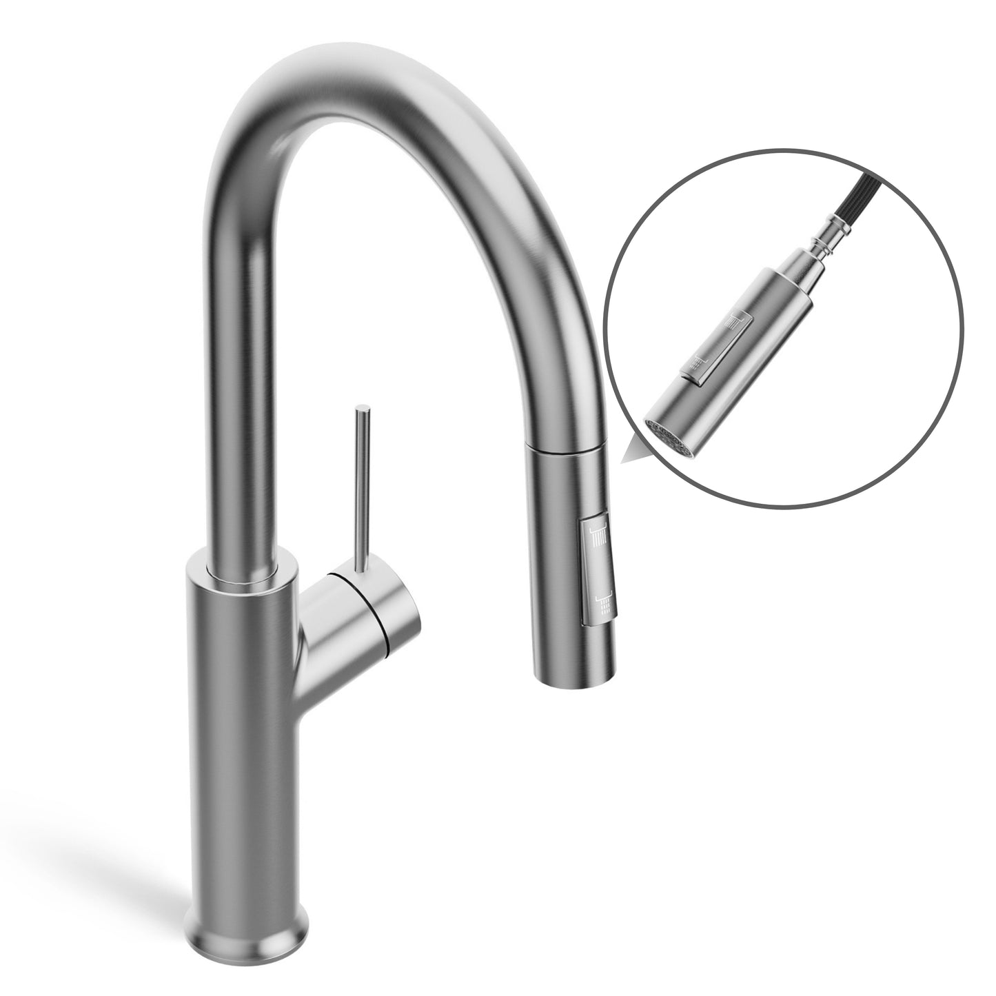 ANW HOME High-Arc Brushed Inox Kitchen Faucet with Pull-Out Spout and 360° Rotation – 420 mm