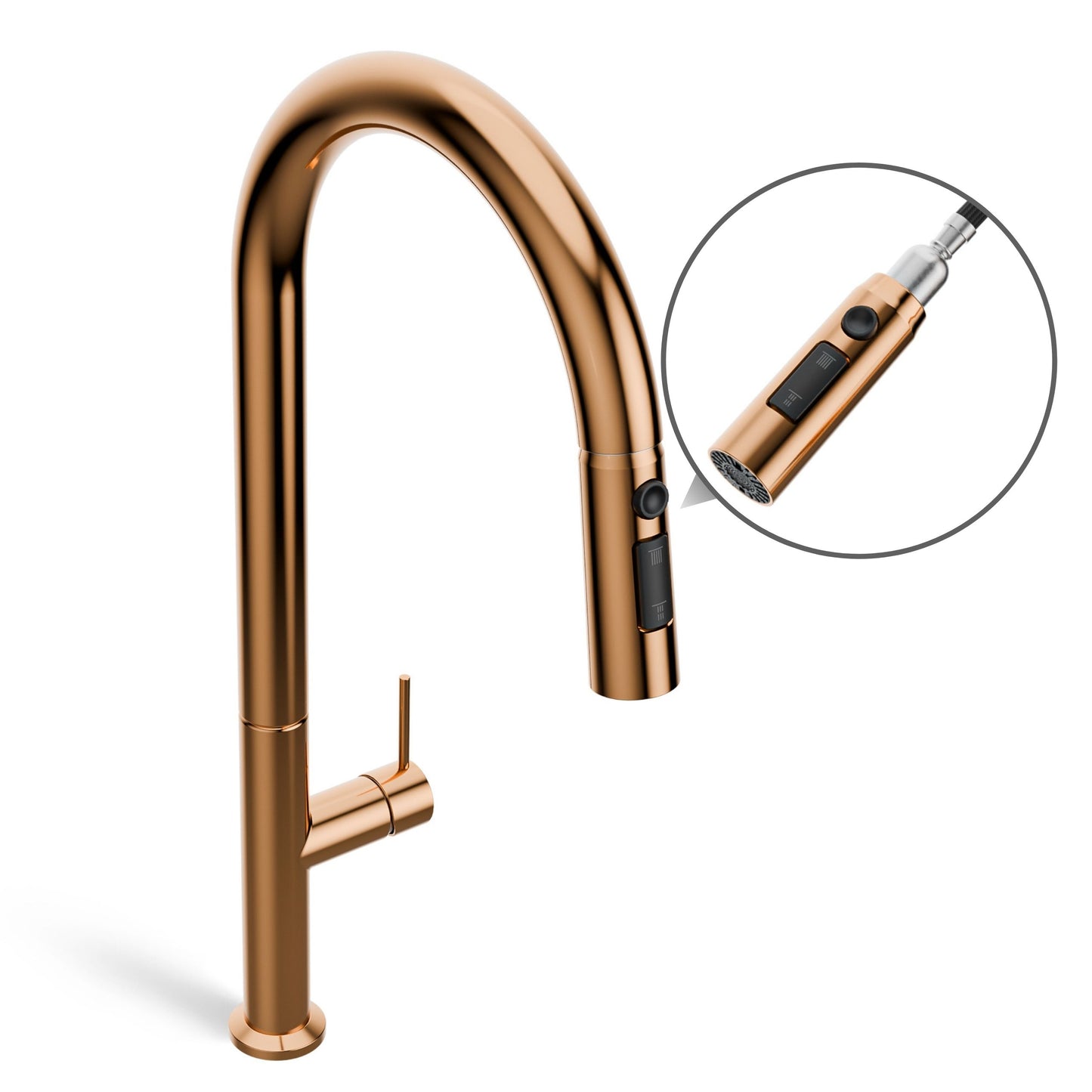 ANW HOME High-Arc Rose Gold Kitchen Faucet with Pull-Out Spout and 360° Rotation – 455 mm