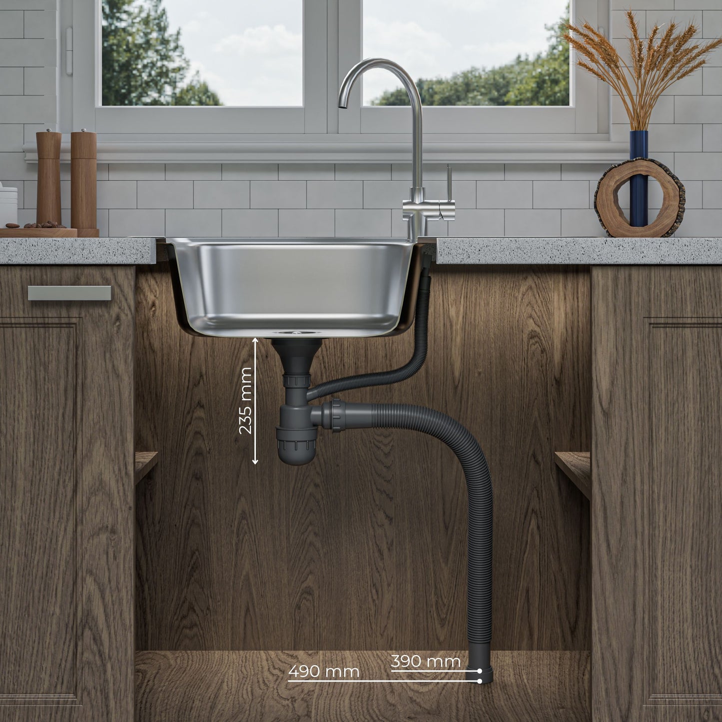 ANW HOME Kitchen Sink, Single Bowl with Drainer, Stainless Steel Sink 76x45 cm, Silver, Satin Finish, Thickness 0.6 mm, with Siphon