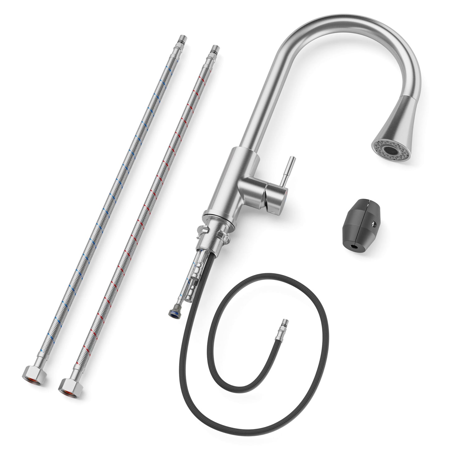 ANW HOME High-Arc Brushed Inox Kitchen Faucet with Pull-Out Spout and 360° Rotation – 410 mm